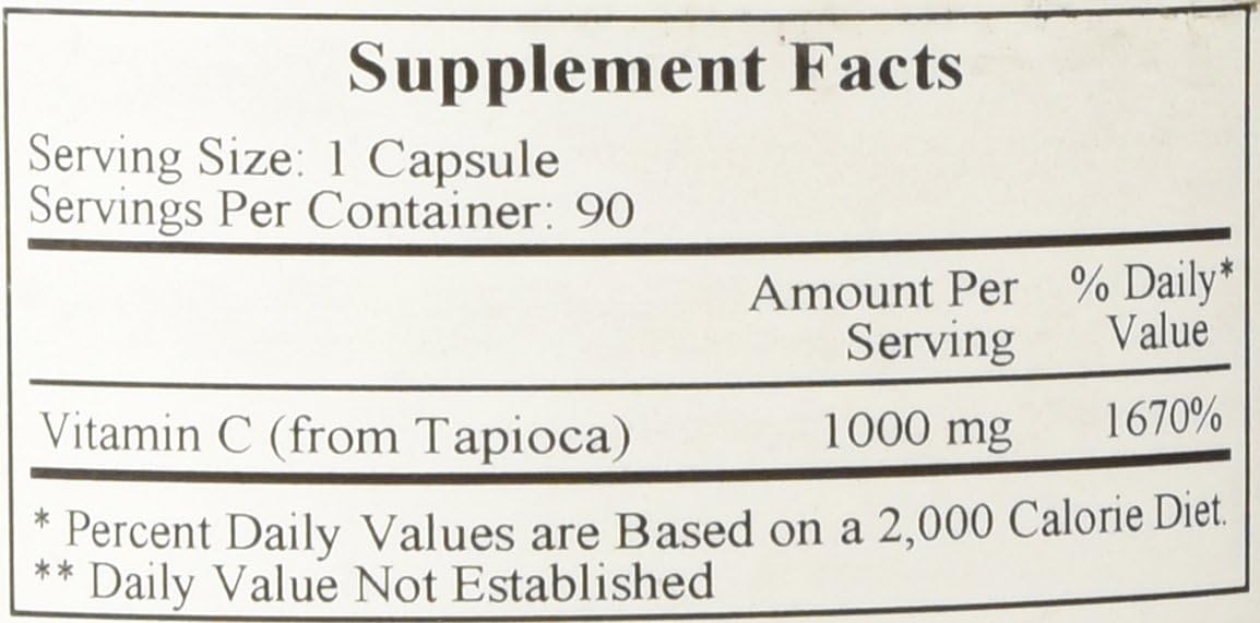 Vitamin C-1000 from Tapioca 90 Capsules by Ecological Formulas for Health and Beauty