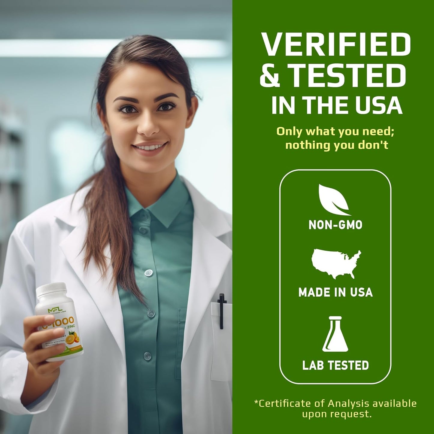 Vitamin C 1000mg with Zinc and Citrus Bioflavonoids - Non-GMO & Gluten Free - 120 Vegan Capsules by Muscle Food Labs