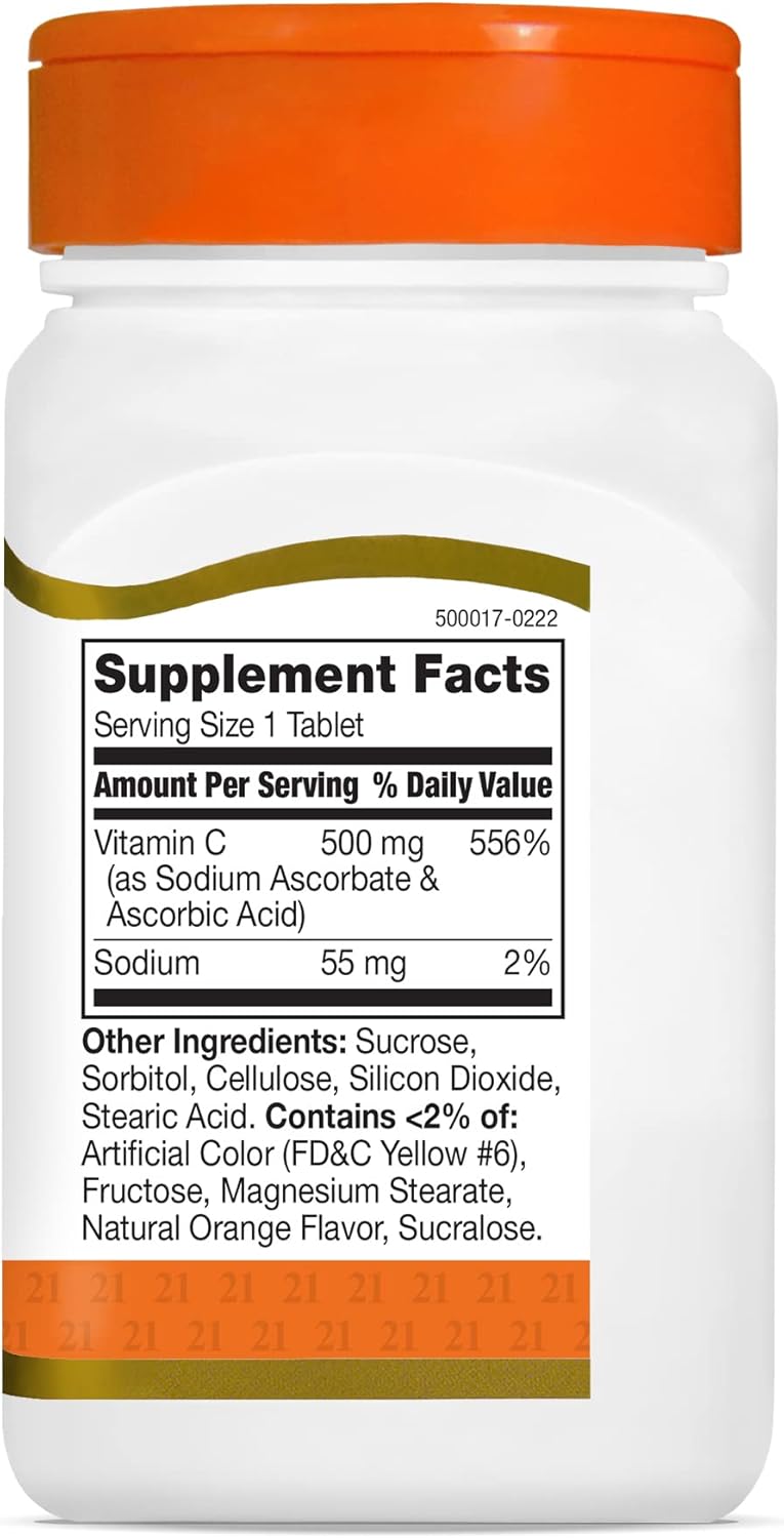 Vitamin C 500mg Chewable Tablets (110 Count) for Daily Immune Support - Antioxidant Supplement for Men & Women, Non-GMO & Gluten Free