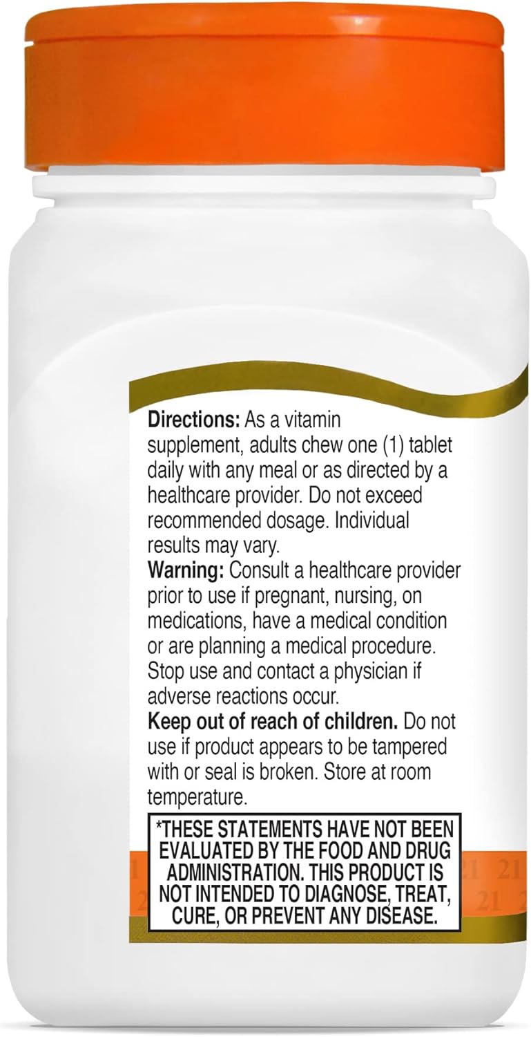 Vitamin C 500mg Chewable Tablets (110 Count) for Daily Immune Support - Antioxidant Supplement for Men & Women, Non-GMO & Gluten Free