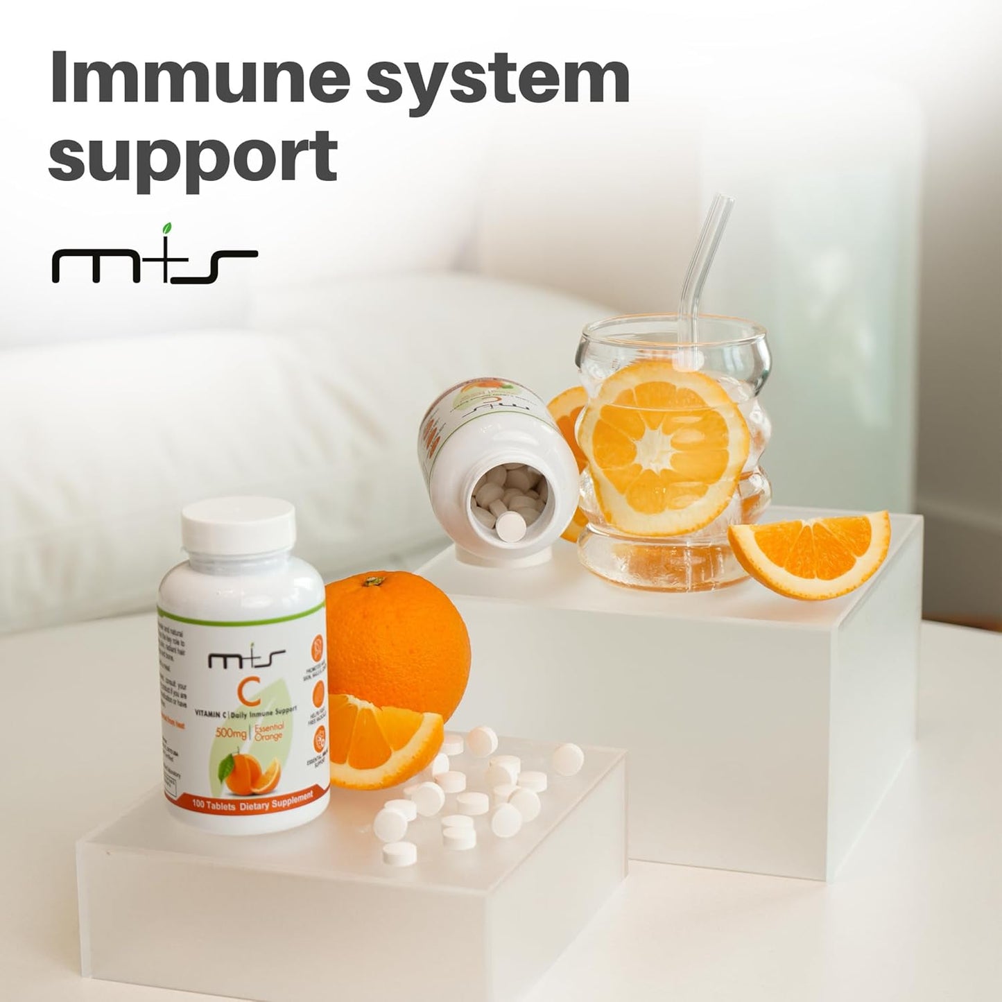 Vitamin C 500mg Tablets for Immune Support, Hair, Skin, Nails, and Joints - Vegan, Sugar Free - Orange Flavor - 100 Count