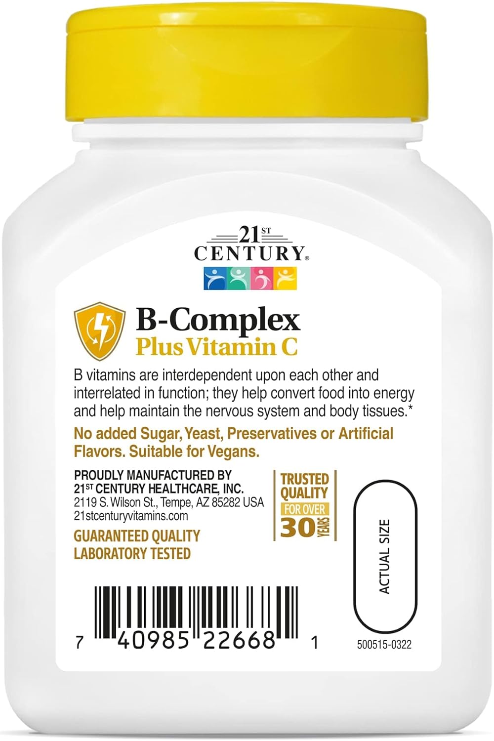 Vitamin C and B Complex Tablets for 21st Century Healthcare - 100 Count Pack