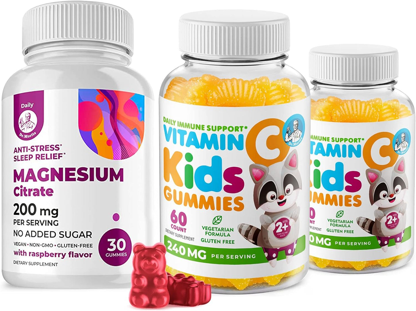 Vitamin C and Magnesium Gummies 120 Count - Immune Support for Kids & Adults - Low-Sugar Chewable Vitamins with Calming Magnesium - Sugar-Free