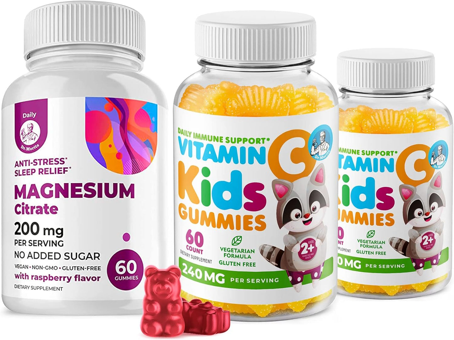 Vitamin C and Magnesium Gummies for Immune Support - 120 Count for Kids & Adults - Low-Sugar Chewables with Magnesium Calm Chews - Sugar-Free