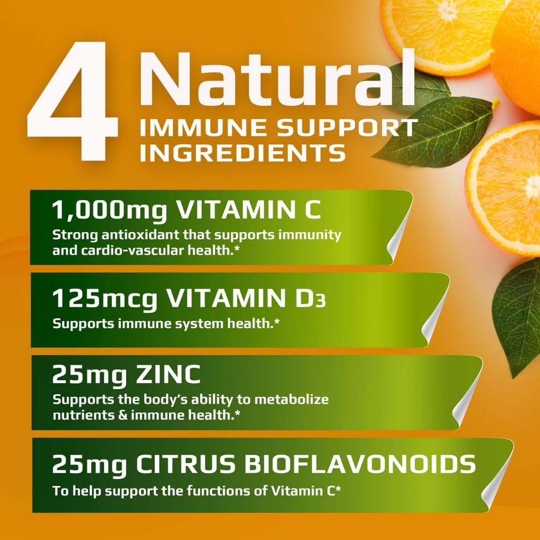 Vitamin C D Zinc Chewables - 1000mg C, D3, Zinc - Non-GMO, Gluten Free - 120 Vegetarian Tablets