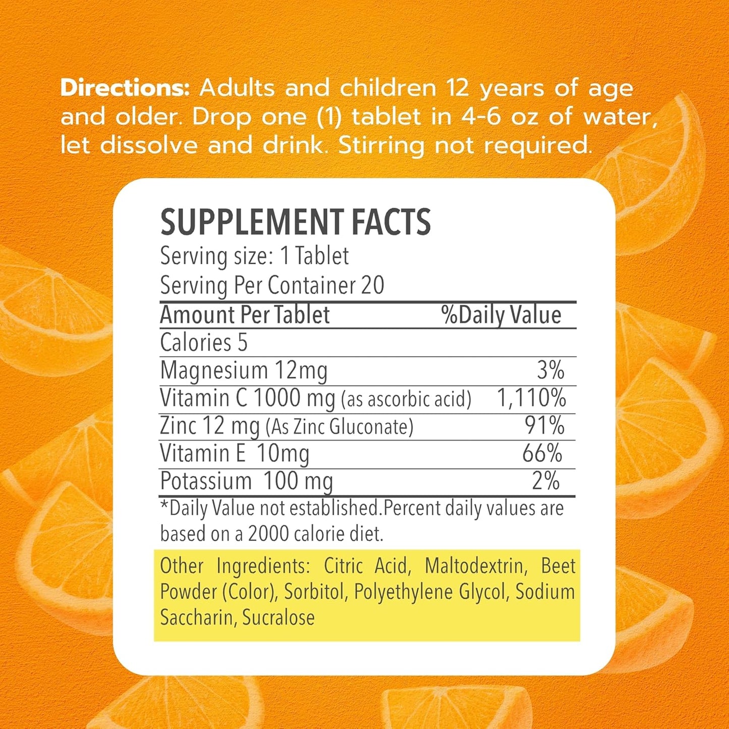 Vitamin C Effervescent Tablets with Zinc - 1000mg Dissolving Tablets for Adults - Pack of 1