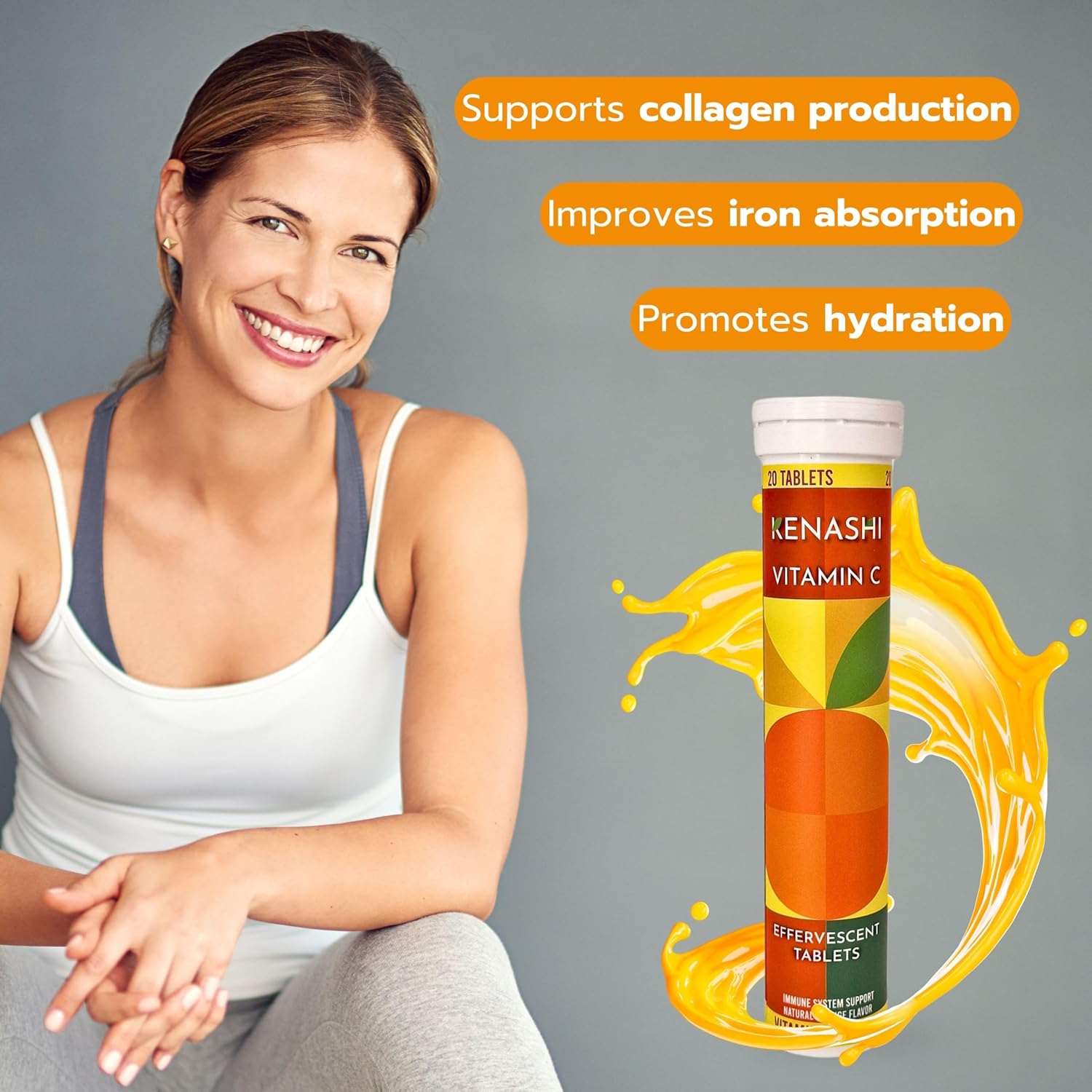 Vitamin C Effervescent Tablets with Zinc - 1000mg Dissolving Tablets for Adults - Pack of 1