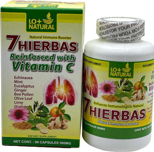 Vitamin C Enhanced Natural Immune Support Capsules with Echinacea - 90 Capsules 500mg | LO+NATURAL 7 HIERBAS