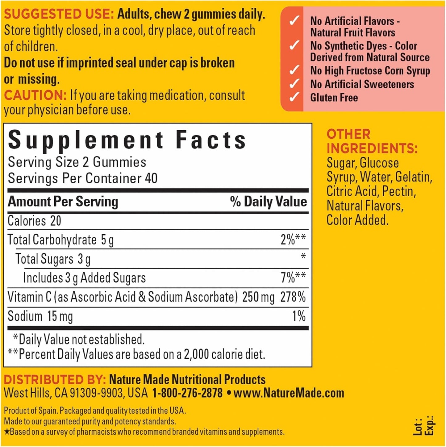 Vitamin C Gummies 250mg, Immune Support Supplement, 80 Count, 40 Day Supply by Nature Made