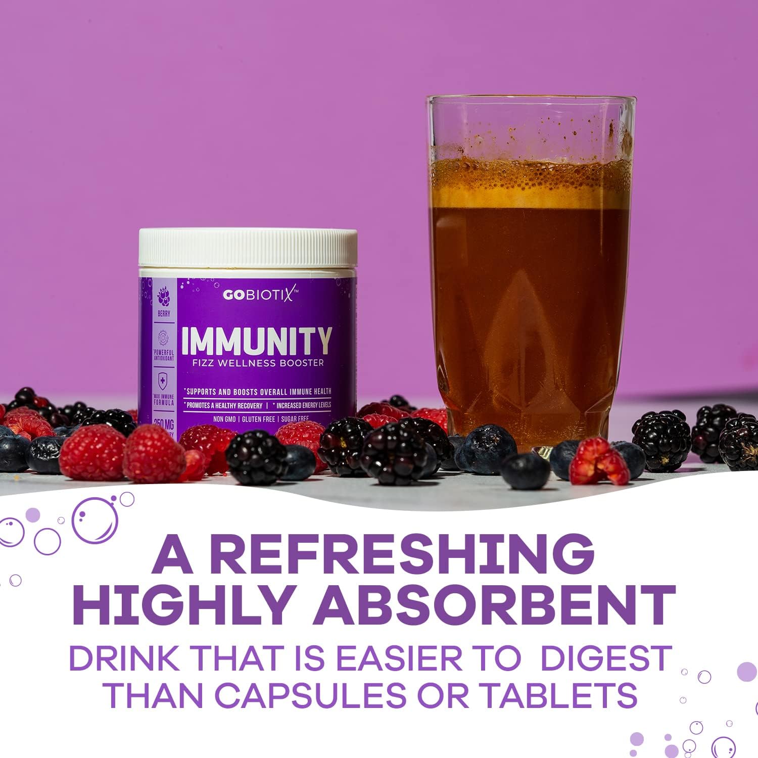 Vitamin C Immune Defense Support Supplement - Vegan Superfood Powder with Elderberry, Turmeric, B12 - Non-GMO, Sugar Free - Berry Flavor