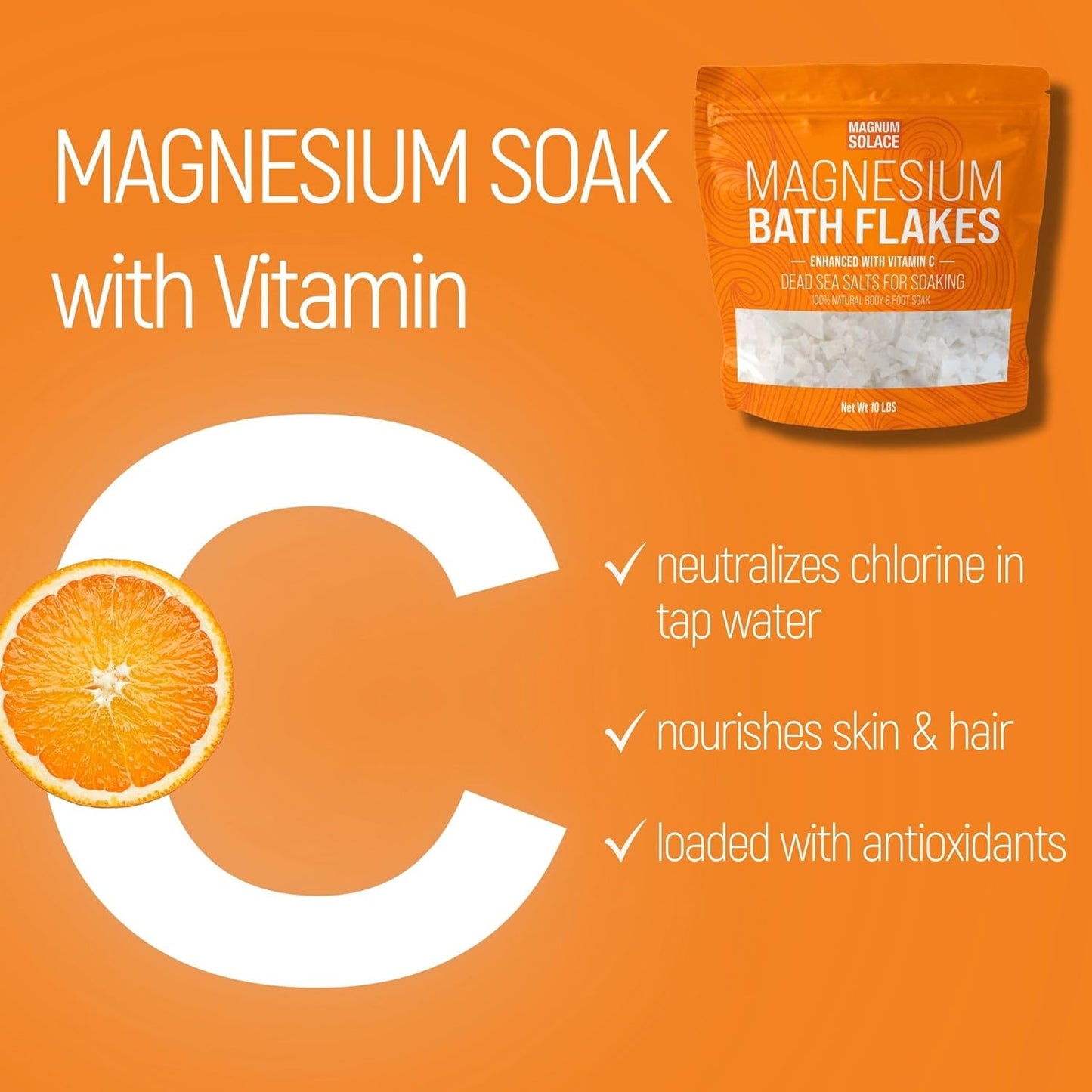 Vitamin C Infused Magnum Solace Magnesium Flakes and Cream for Relaxation and Muscle Relief