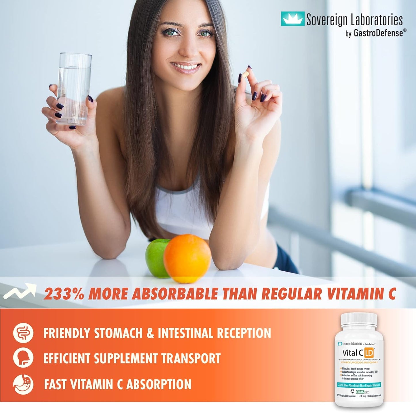 Vitamin C-LD Enhanced Liposomal Capsules - GastroDefense Vital - 530mg - 120 Count