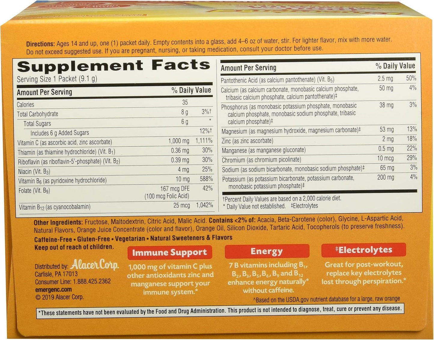 Vitamin C Supplement with Electrolytes for Immune Support and Energy Boost, 30 Count Packets