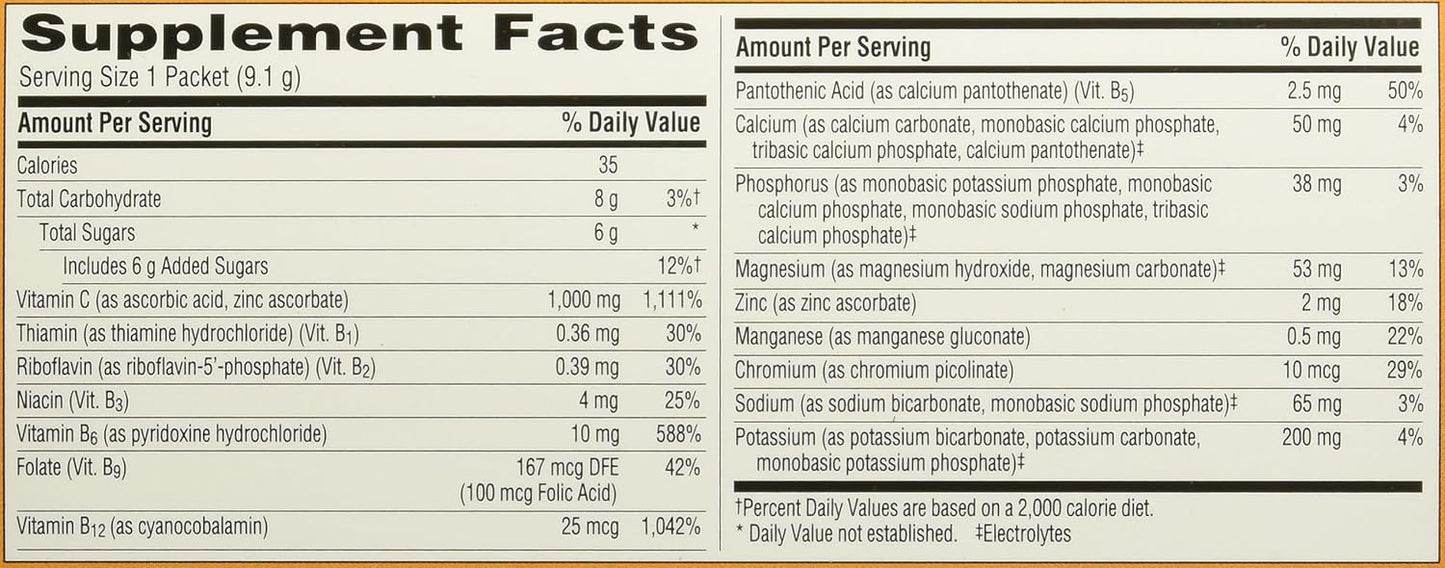 Vitamin C Supplement with Electrolytes for Immune Support and Energy Boost, 30 Count Packets