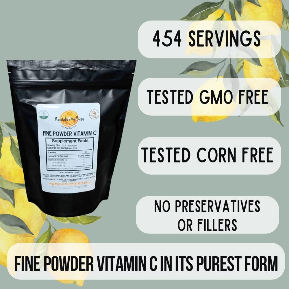 Vitamin C Wellness Bundle: 1000mg Fine Powder & 500mg Chewables | Revitalize Health with Ascorbic Acid | 1 lb. Bag