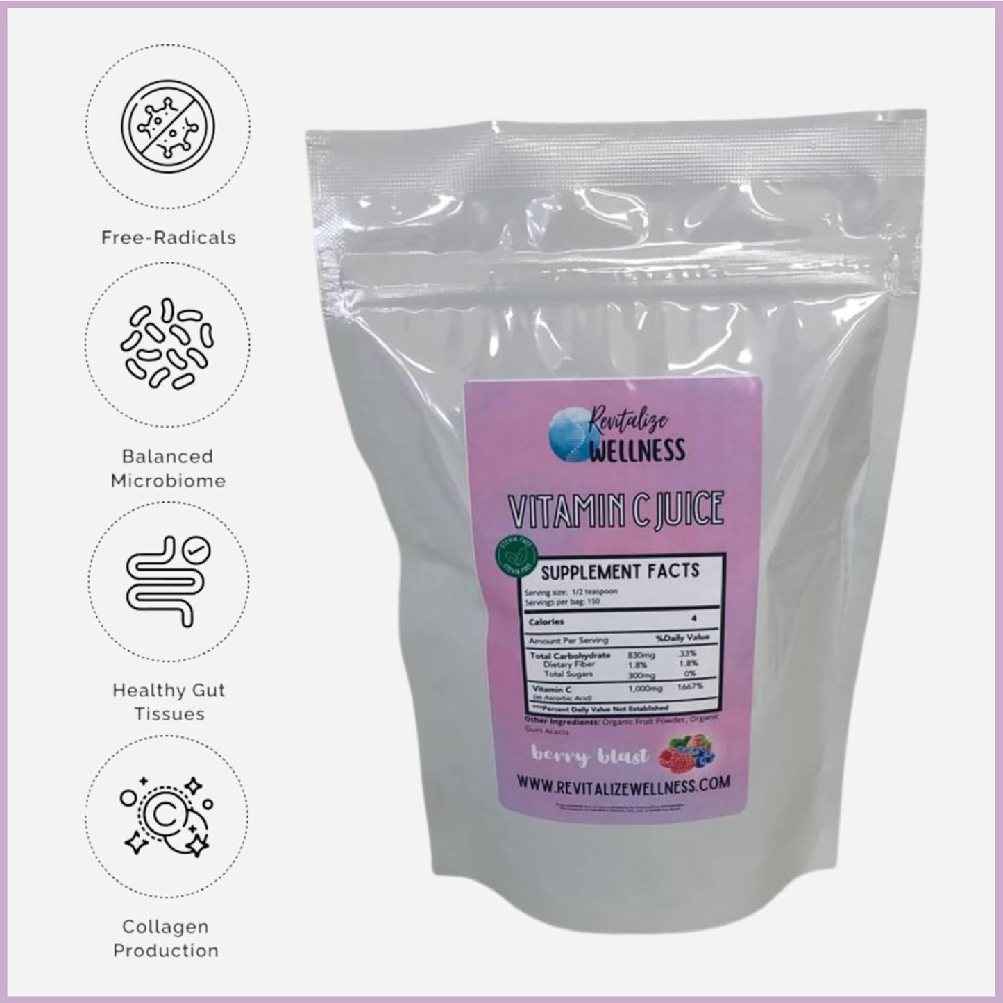 Vitamin C Wellness Bundle with Fine Powder & Juice Powder | 1000mg Ascorbic Acid | Berry Blast Flavor | 1 lb. Bag