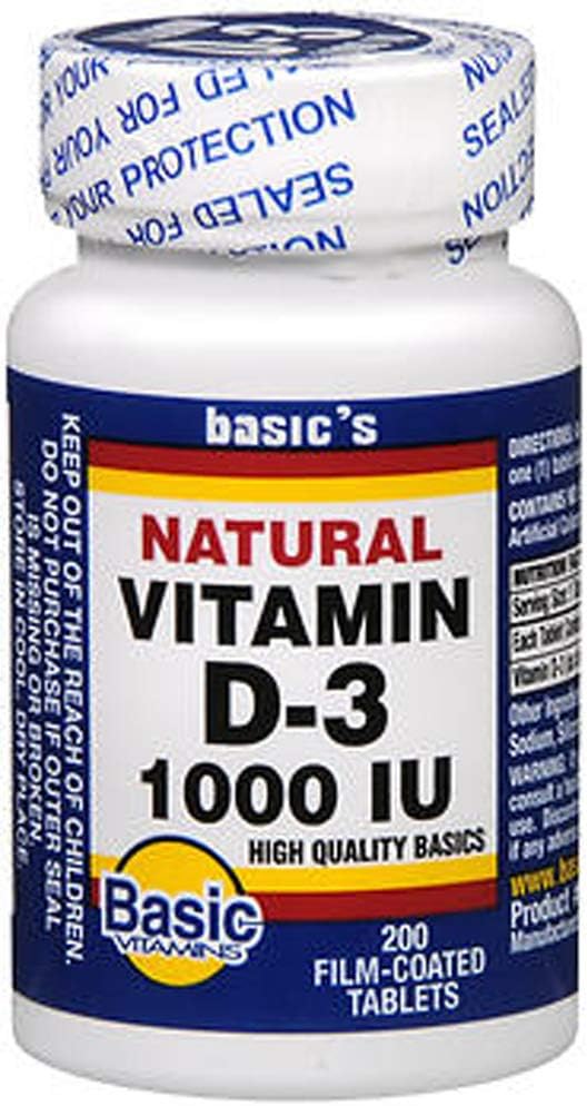 Vitamin D-3 1000 IU Film-Coated Tablets - 200 Count - Essential Daily Vitamins
