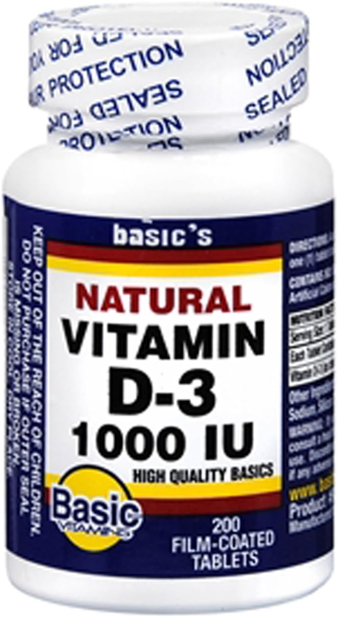 Vitamin D-3 1000 IU Film-Coated Tablets - 200 Count - Essential Daily Vitamins