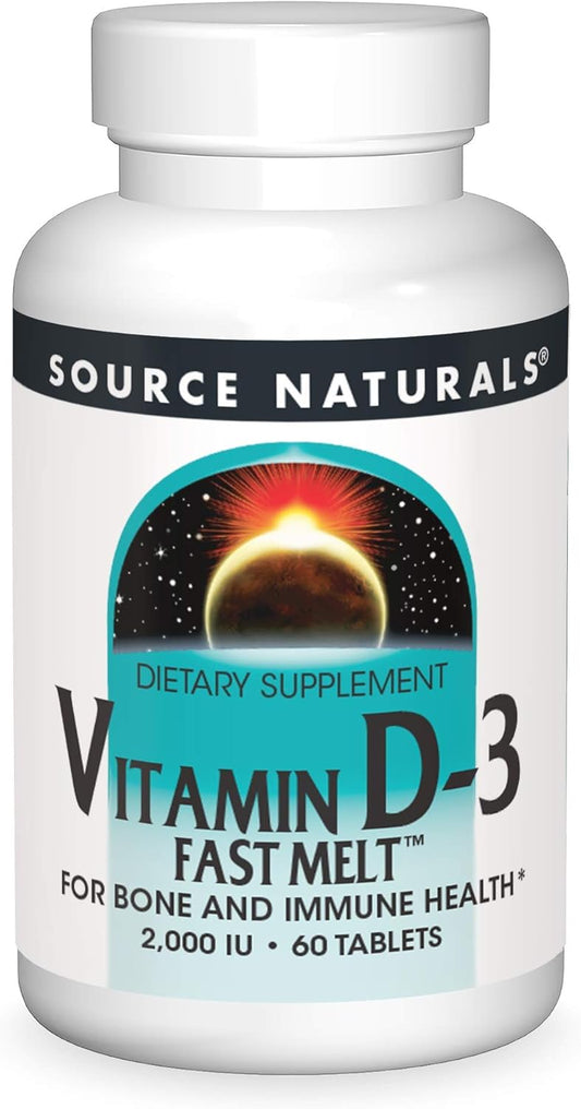 Vitamin D-3 2000 iu Fast Melt Tablets for Bone & Immune Health - Black Cherry Peach Flavor - 60 Tablets by Source Naturals