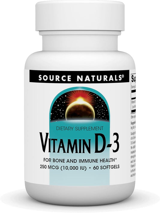 Vitamin D-3 Softgels for Bone & Immune Health - 10,000 IU - 60 Capsules by Source Naturals