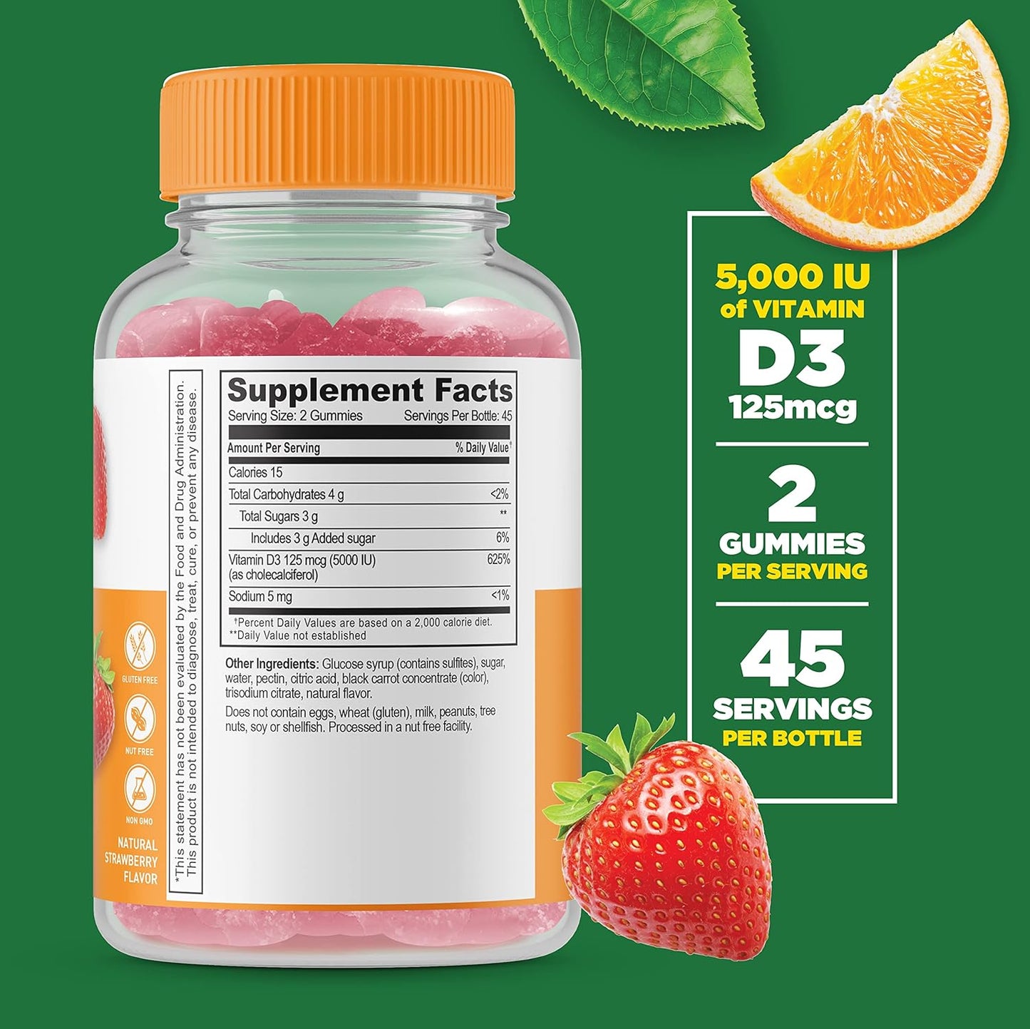 Vitamin D 5000 IU Gummies Bundle with Immune Support - Gluten-Free, GMO-Free Chewable Supplement