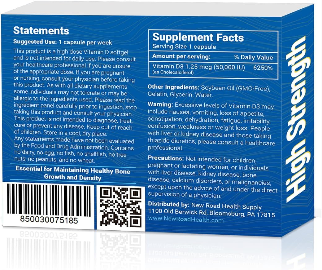 Vitamin D 50000 IU Softgel Supplement for Bones and Immune Support, Once Weekly Dose, Gluten Free, 12 Count x 3 Pack