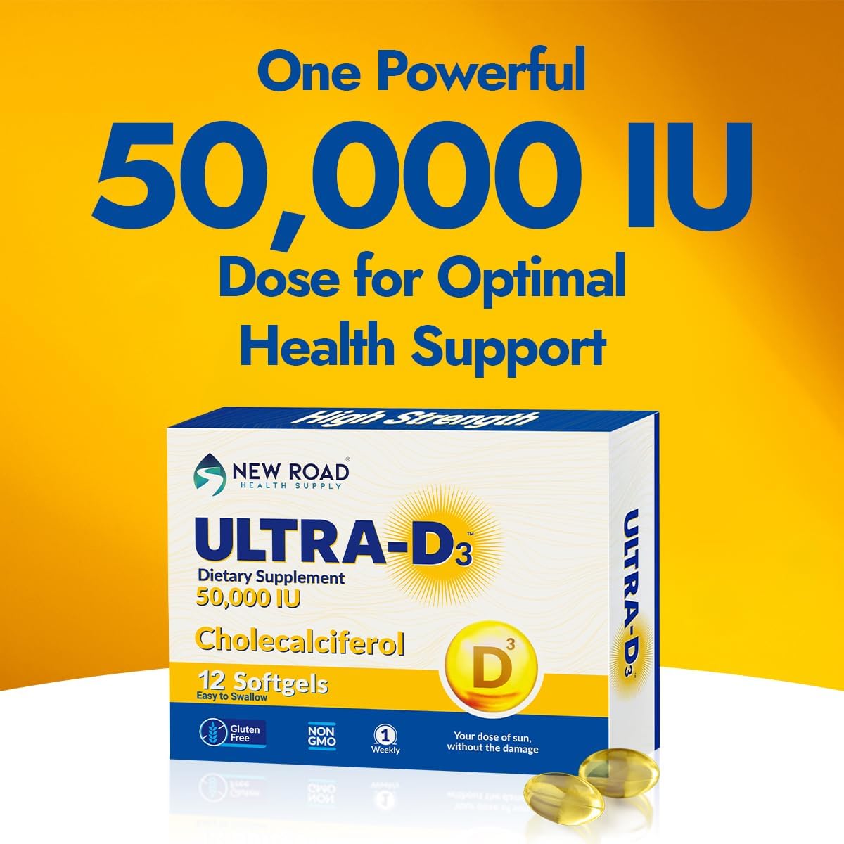 Vitamin D 50000 IU Softgel Supplement for Bones and Immune Support, Once Weekly Dose, Gluten Free, 12 Count x 3 Pack