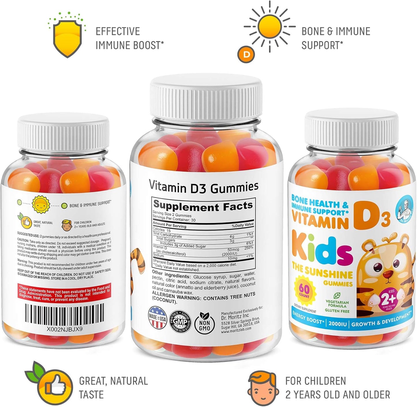 Vitamin D and Magnesium Gummies for Kids & Adults - Natural Supplements for Immune Support - Vegetarian Formula with Sugar-Free Magnesium - Dr. Moritz