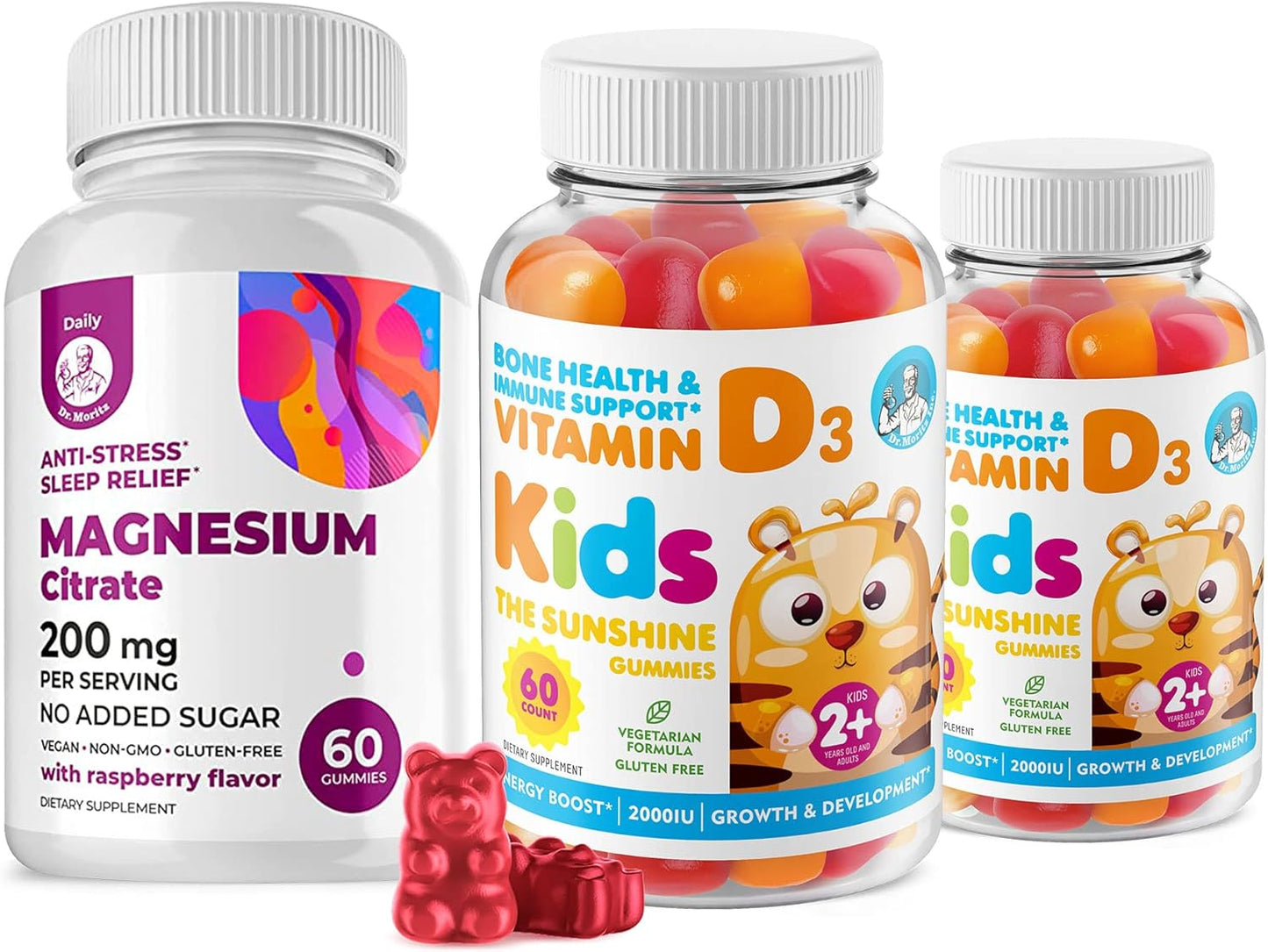 Vitamin D and Magnesium Gummies for Kids and Adults - Vegetarian Immune Support Supplements with Sugar-Free Calm Chews