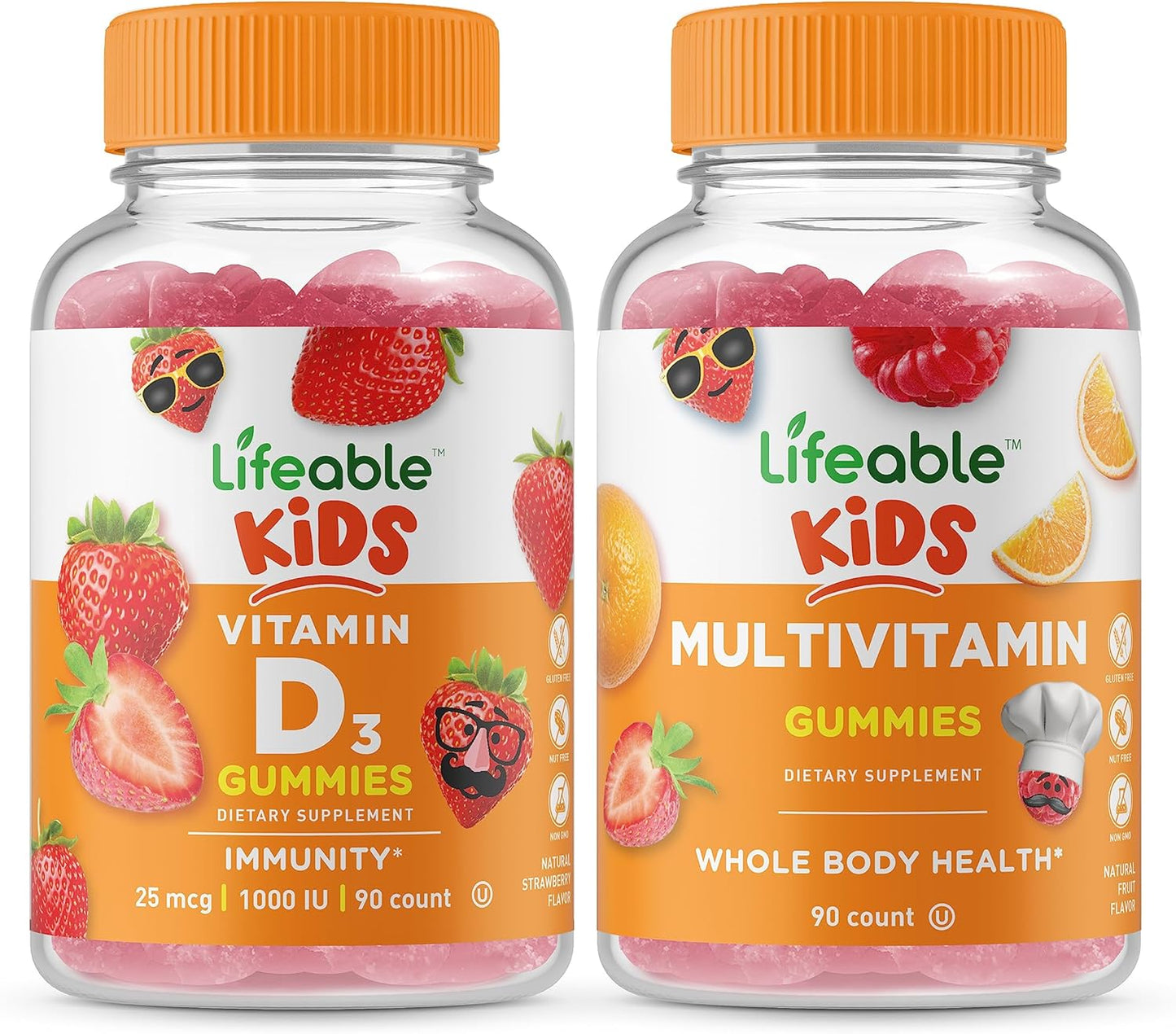 Vitamin D and Multivitamin Gummy Bundle for Kids - Delicious, Gluten Free, Non-GMO Chewables for Children's Health