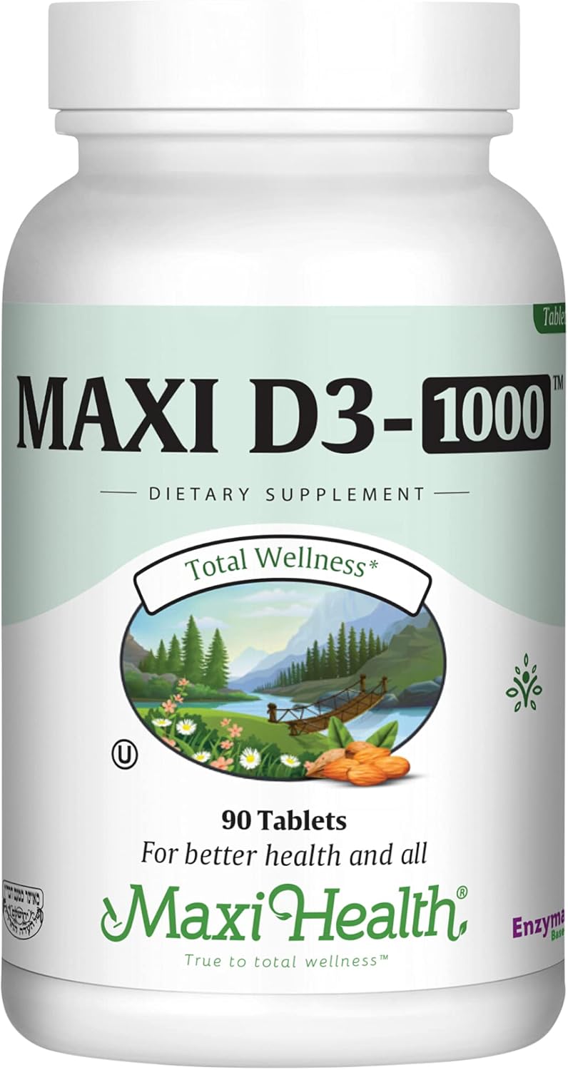 Vitamin D3 1000 IU Supplement for Bone Health & Immune Support - Easy to Swallow Tablets - Odorless & Tasteless - 90 Count