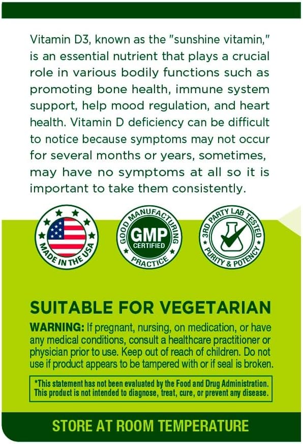 Vitamin D3 2000 IU (50 mcg) 300 Vegetable Capsules for Bone, Teeth, and Immune Health