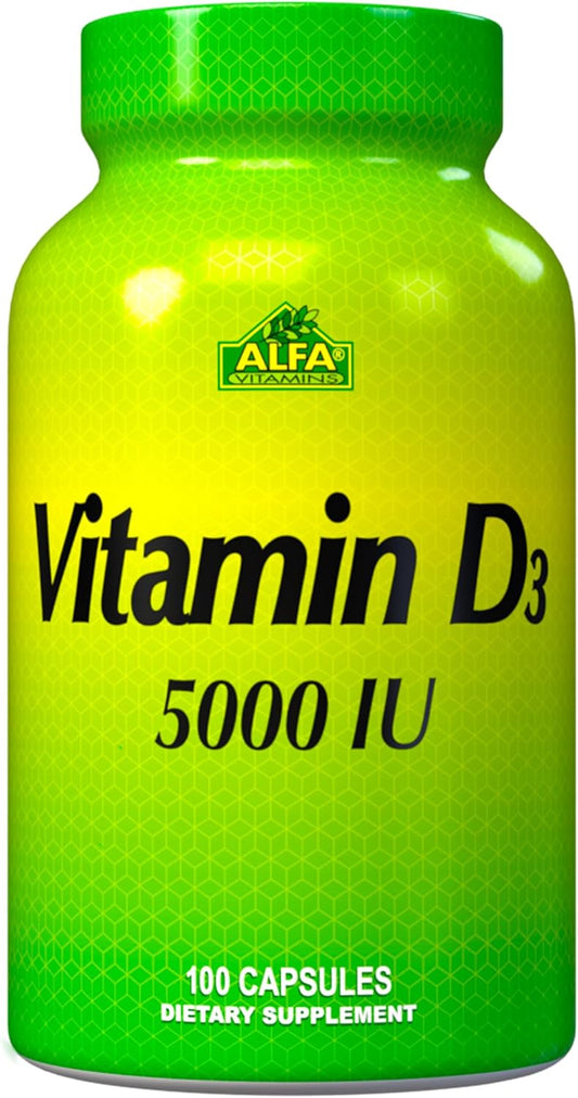 Vitamin D3 5000 IU Capsules for Immune Support, Joint Health, and Strong Bones - 100 Count