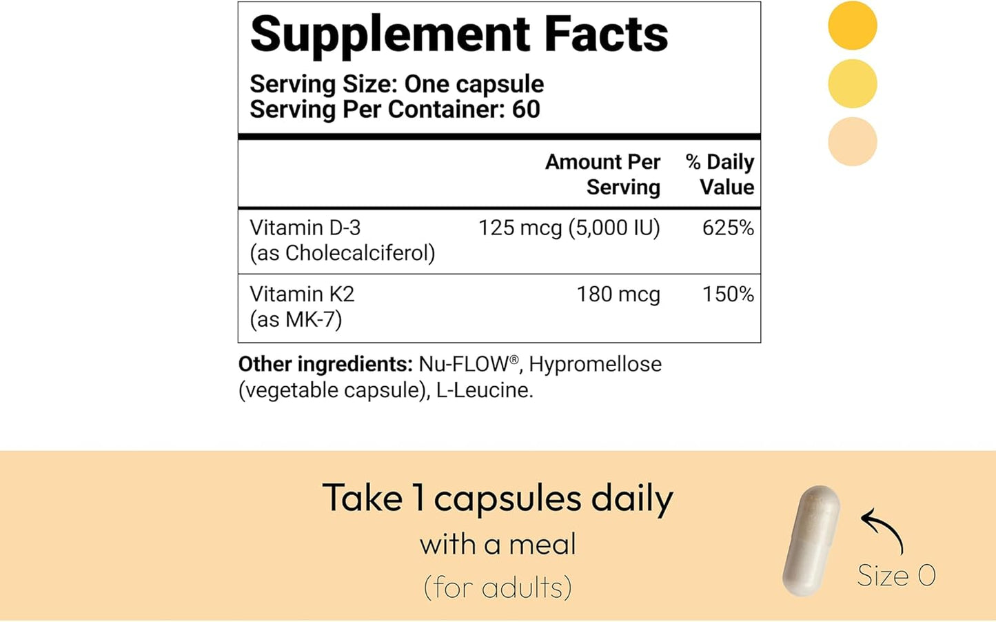 Vitamin D3 5,000 IU + K2 MK-7 Supplement for Bone, Heart & Immune Support - 60 Servings