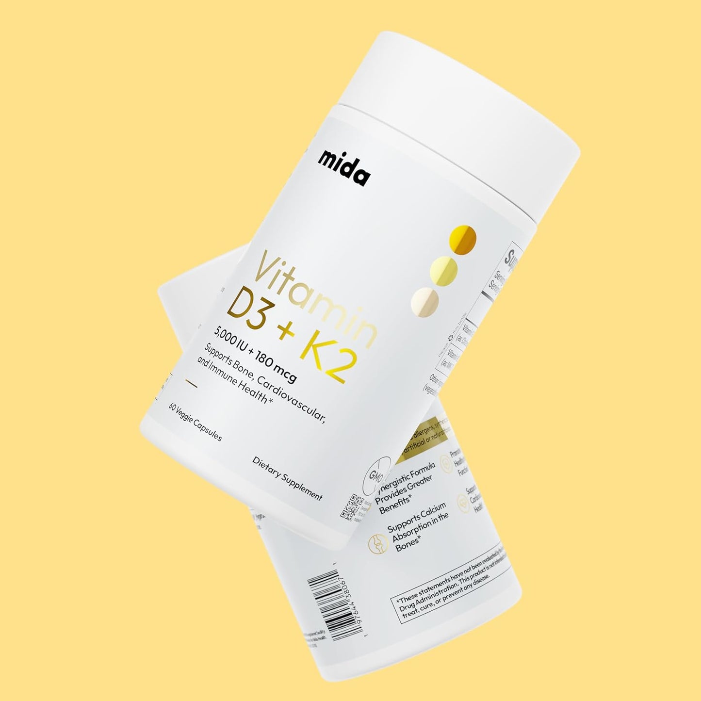 Vitamin D3 5,000 IU + K2 MK-7 Supplement for Bone, Heart & Immune Support - 60 Servings