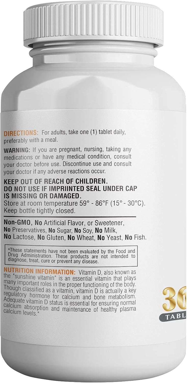 Vitamin D3 5000 IU Supplement for Immune Health, Strong Bones, Teeth, and Muscles - 365 Count