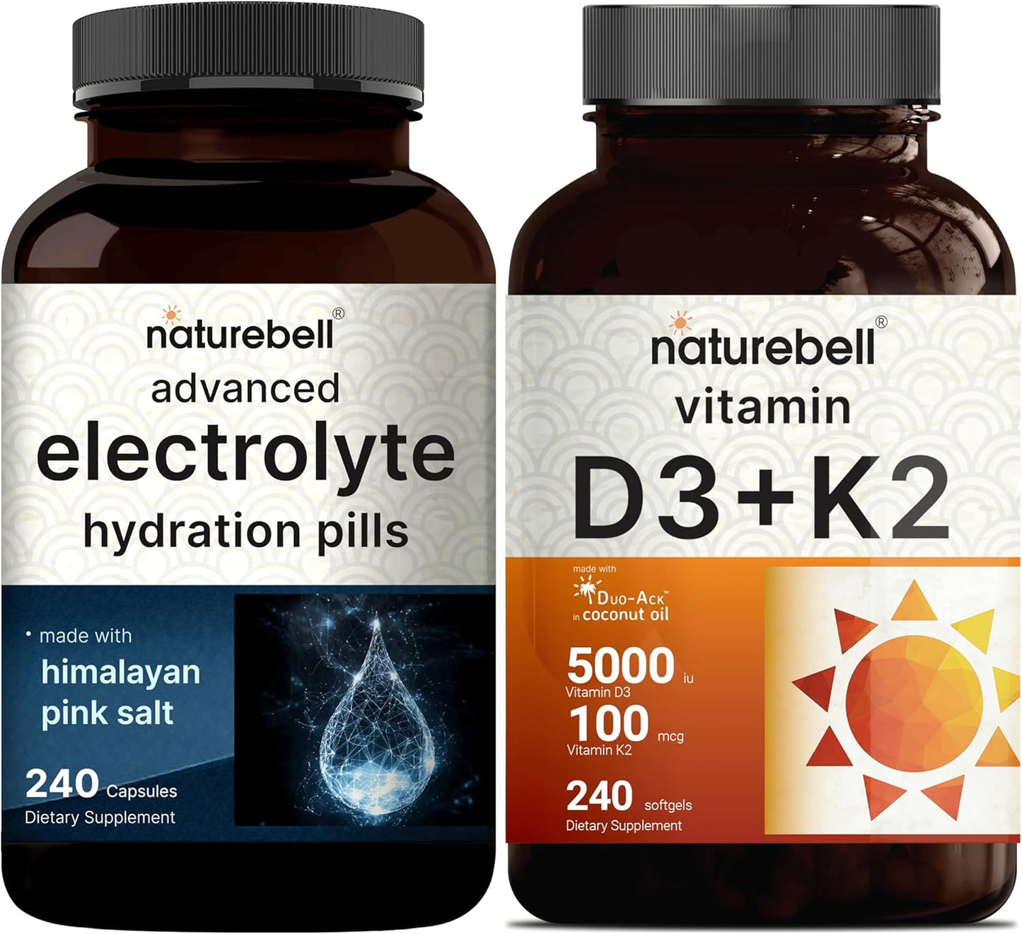 Vitamin D3 5000 K2 (MK7) with Coconut Oil Softgels & Electrolyte Hydration Bundle Pack for Fast Absorption and Keto Support