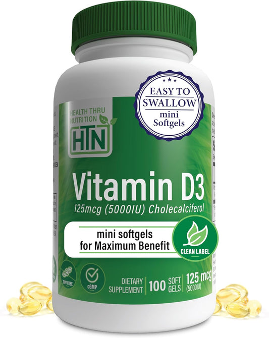 Vitamin D3 5,000iu Softgels for Immune Health | 125mcg Cholecalciferol | Non-GMO Organic EVOO