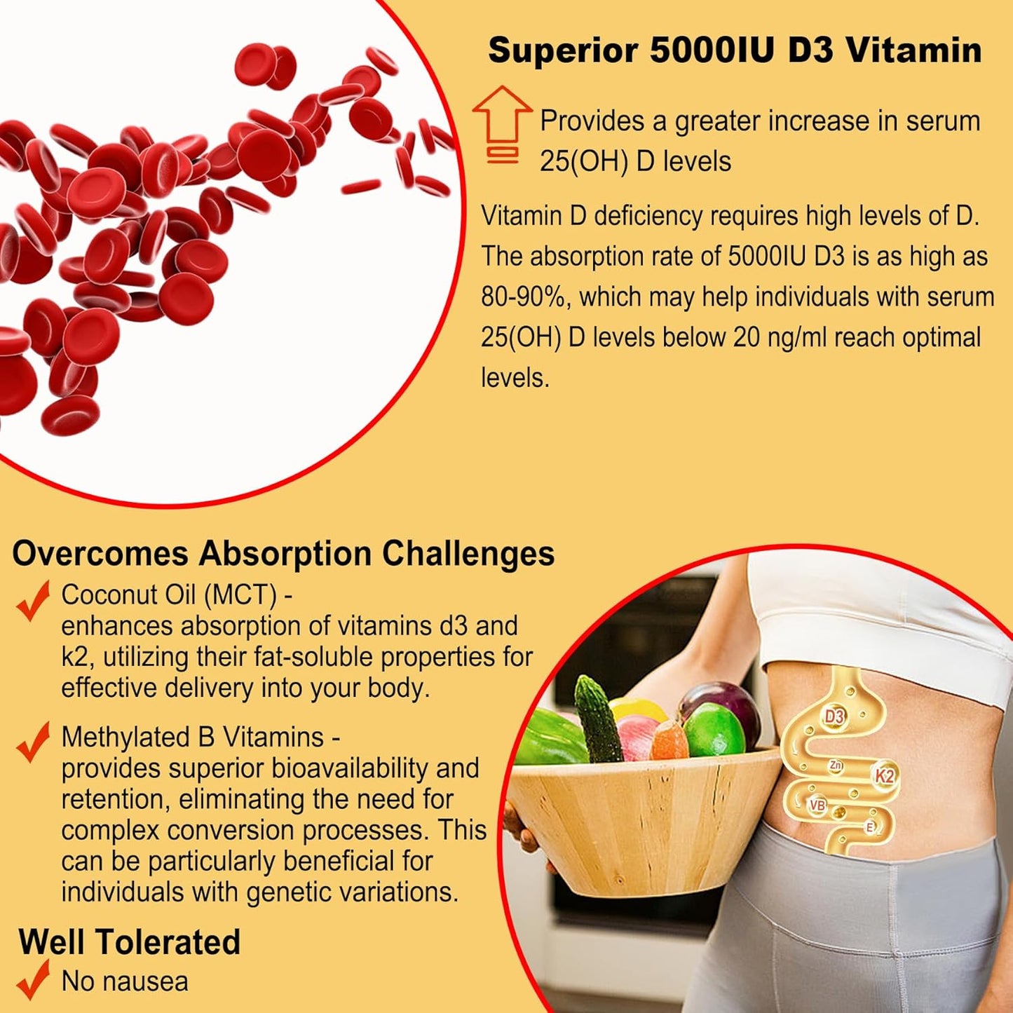 Vitamin D3 5000IU with K2 (MK-7) 120mcg, Zinc, and Copper Gummy Supplements