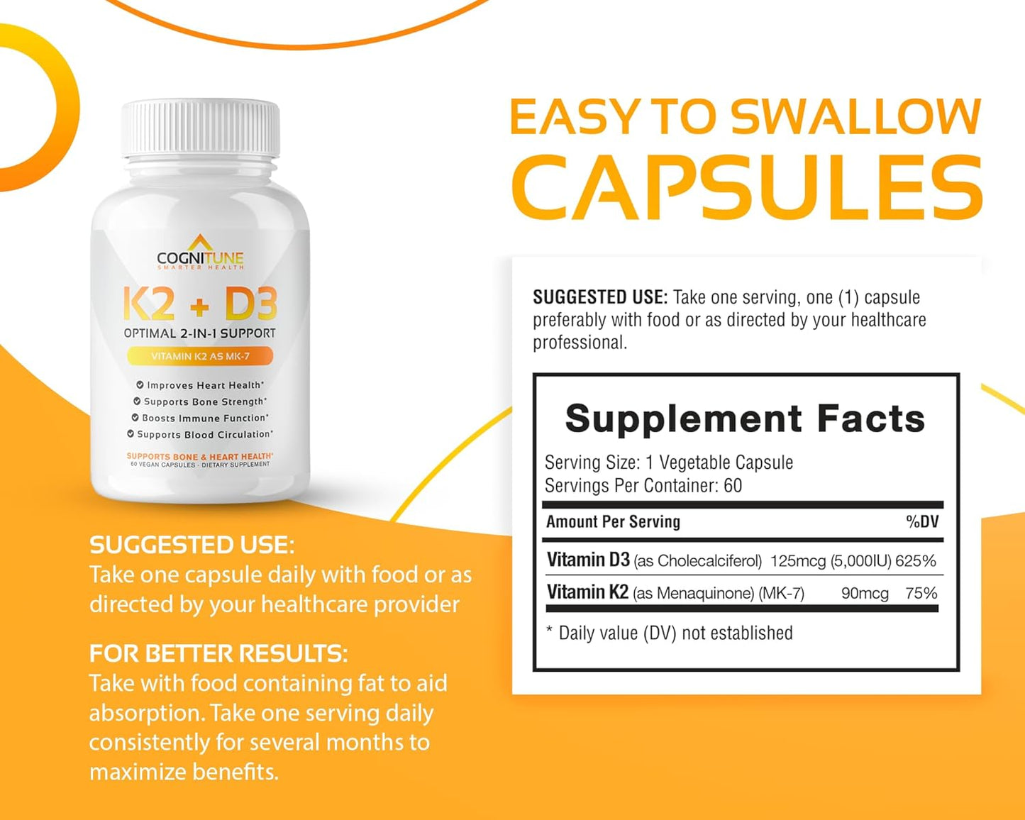 Vitamin D3 5000IU with Vitamin K2, Turmeric Curcumin & Ginger for Immune & Heart Health Support