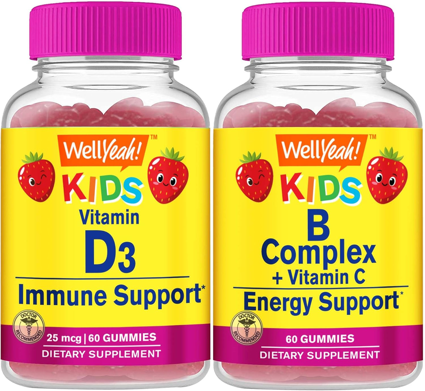 Vitamin D3 and B Complex Gummies Bundle for Kids - Gluten Free, GMO Free, Chewable, Delicious Flavors
