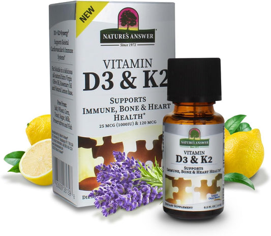 Vitamin D3 and K2 Liquid Extract Oral Drops for Immune, Bone, and Heart Health - 0.5 fl oz
