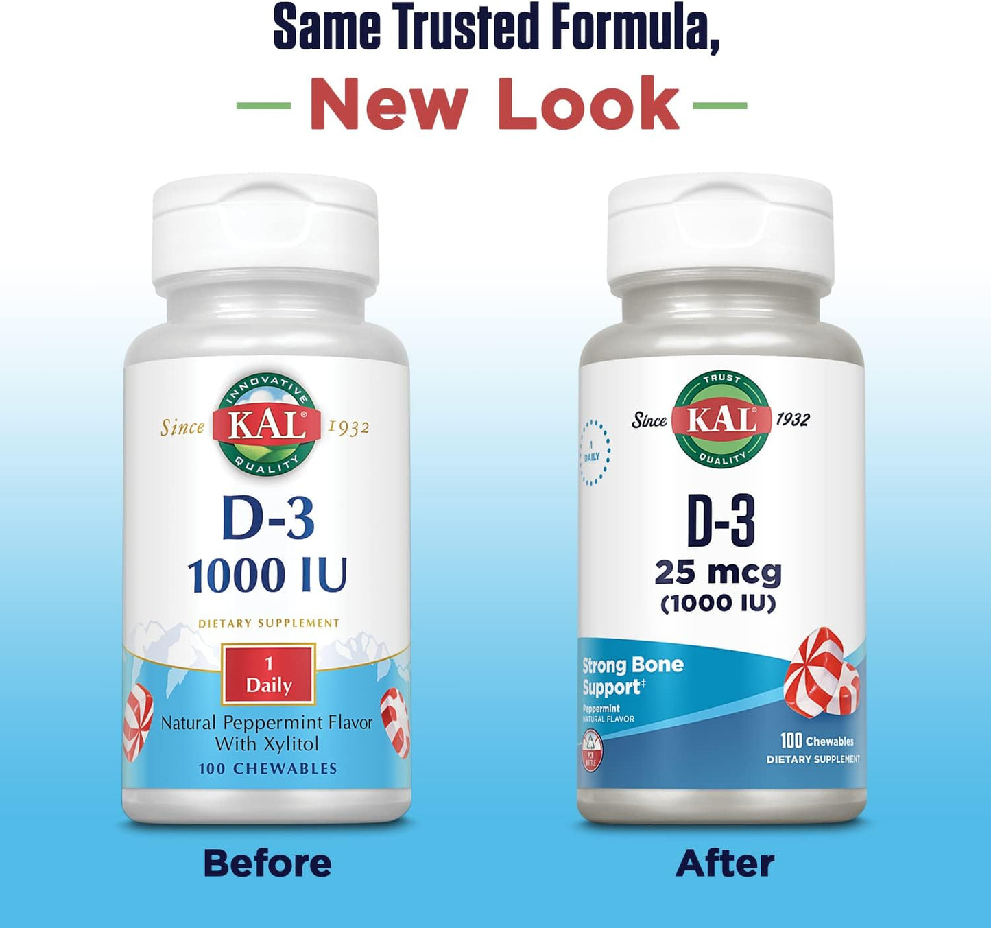 Vitamin D3 Chewables for Bone Health & Immune Support - 1000 IU, Natural Peppermint Flavor, Xylitol Sweetened - 100 Chews