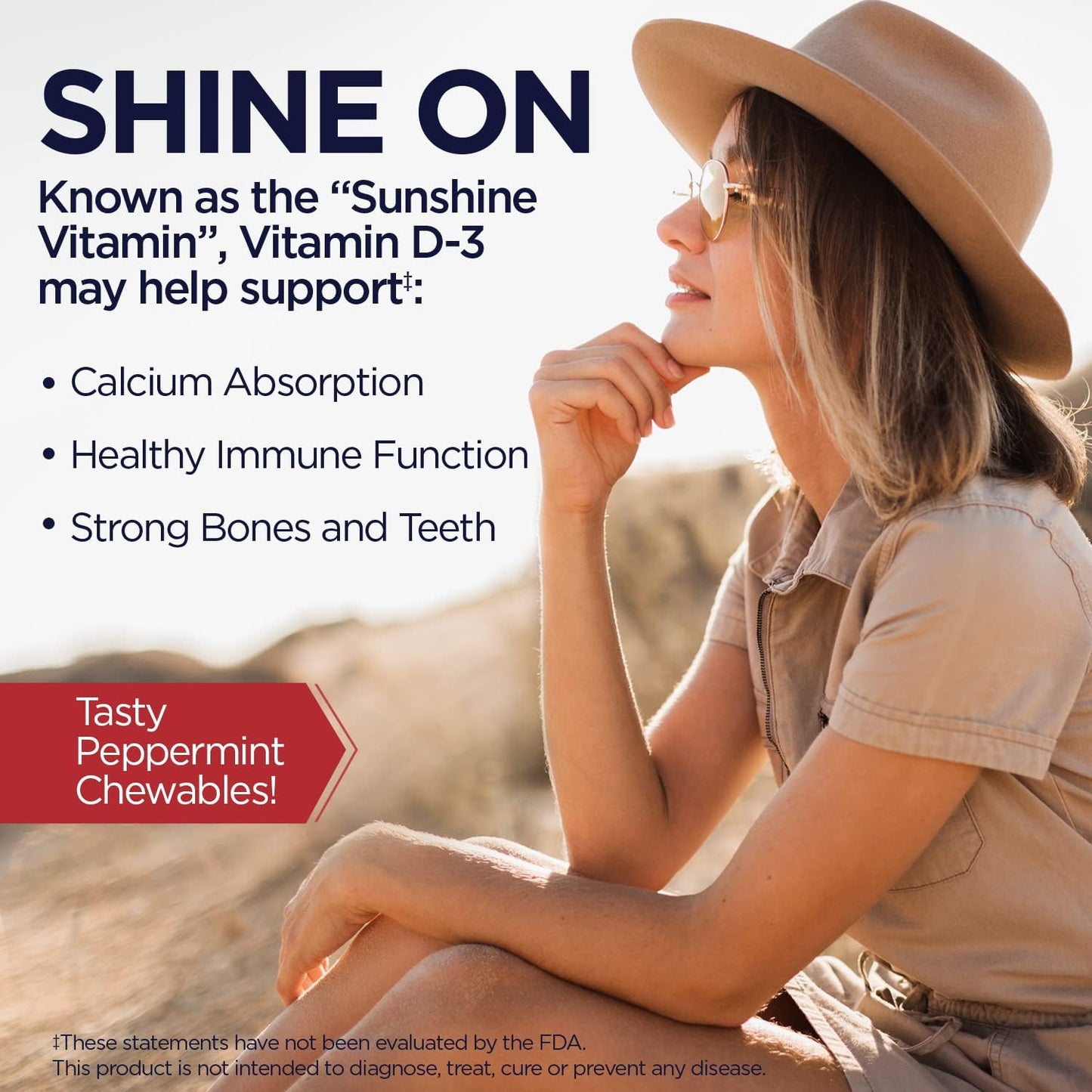 Vitamin D3 Chewables for Bone Health & Immune Support - 1000 IU, Natural Peppermint Flavor, Xylitol Sweetened - 100 Chews