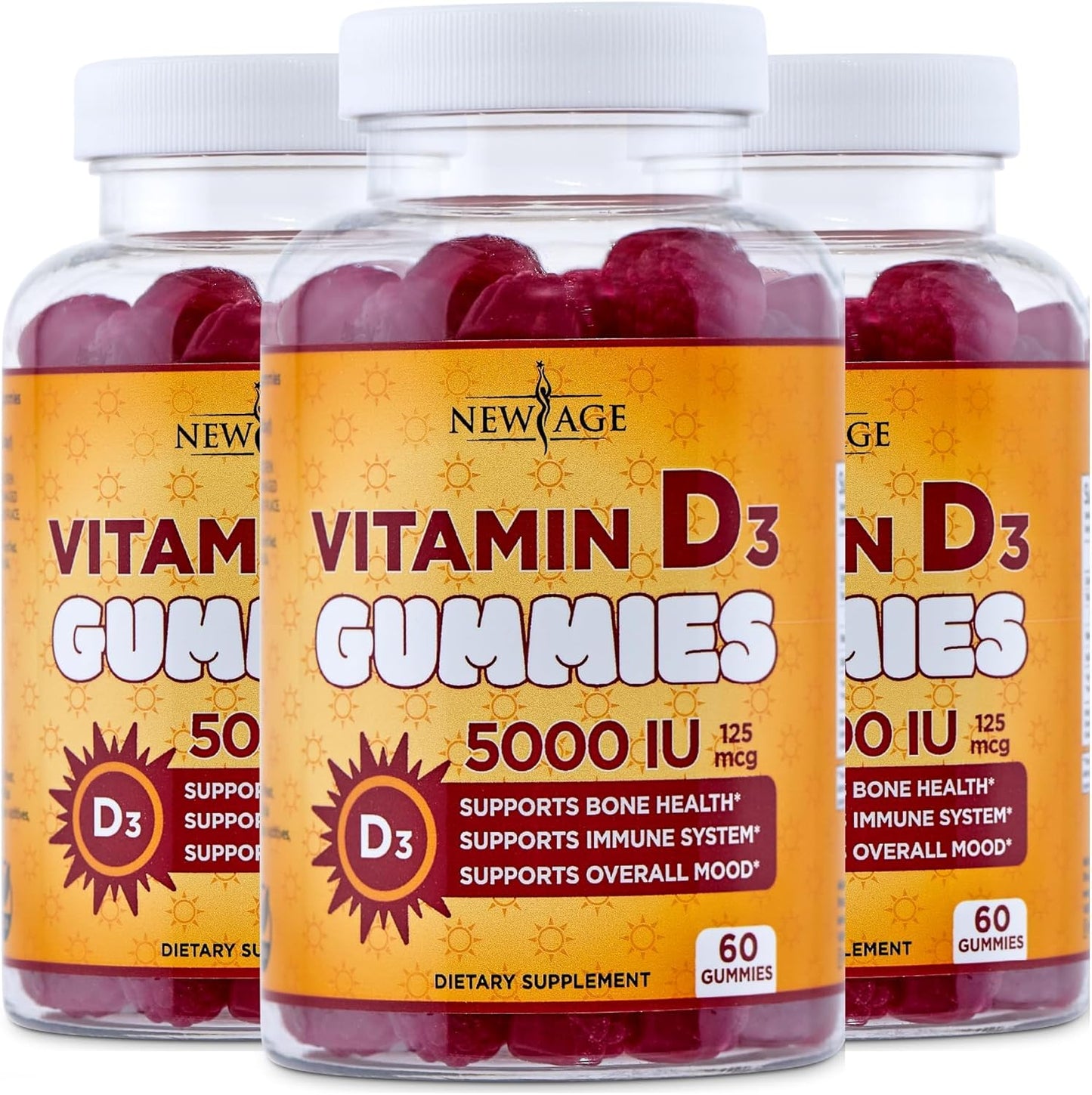 Vitamin D3 Gummies 5000 IU - Immune & Bone Health Support - Non-GMO, Gluten-Free (540 Gummies)