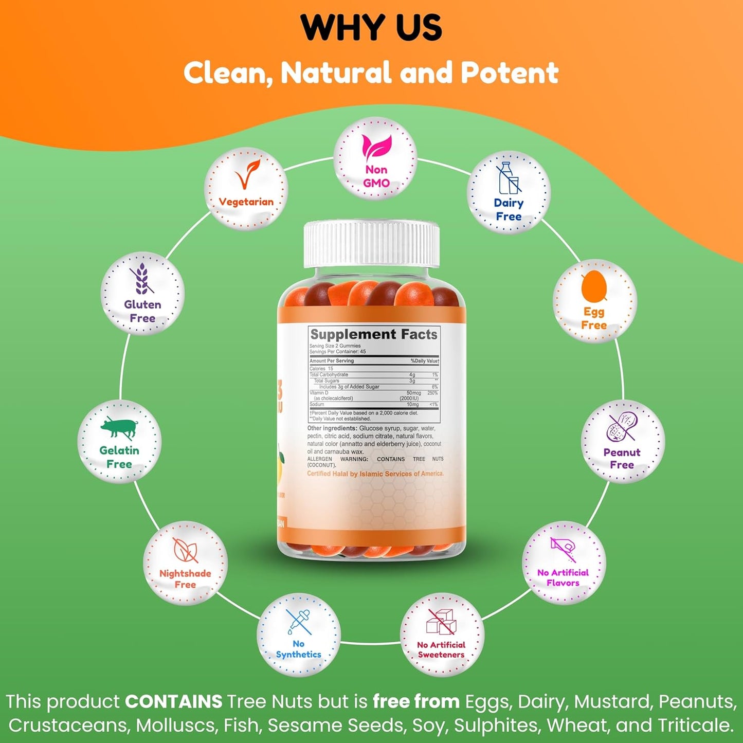Vitamin D3 Gummies for Adults & Kids | 45-90 Servings, 2,000IU / 1,000IU | Non-GMO, Gluten-Free, Halal | Supports Bones, Muscles & Immune System by SHIFAA NUTRITION