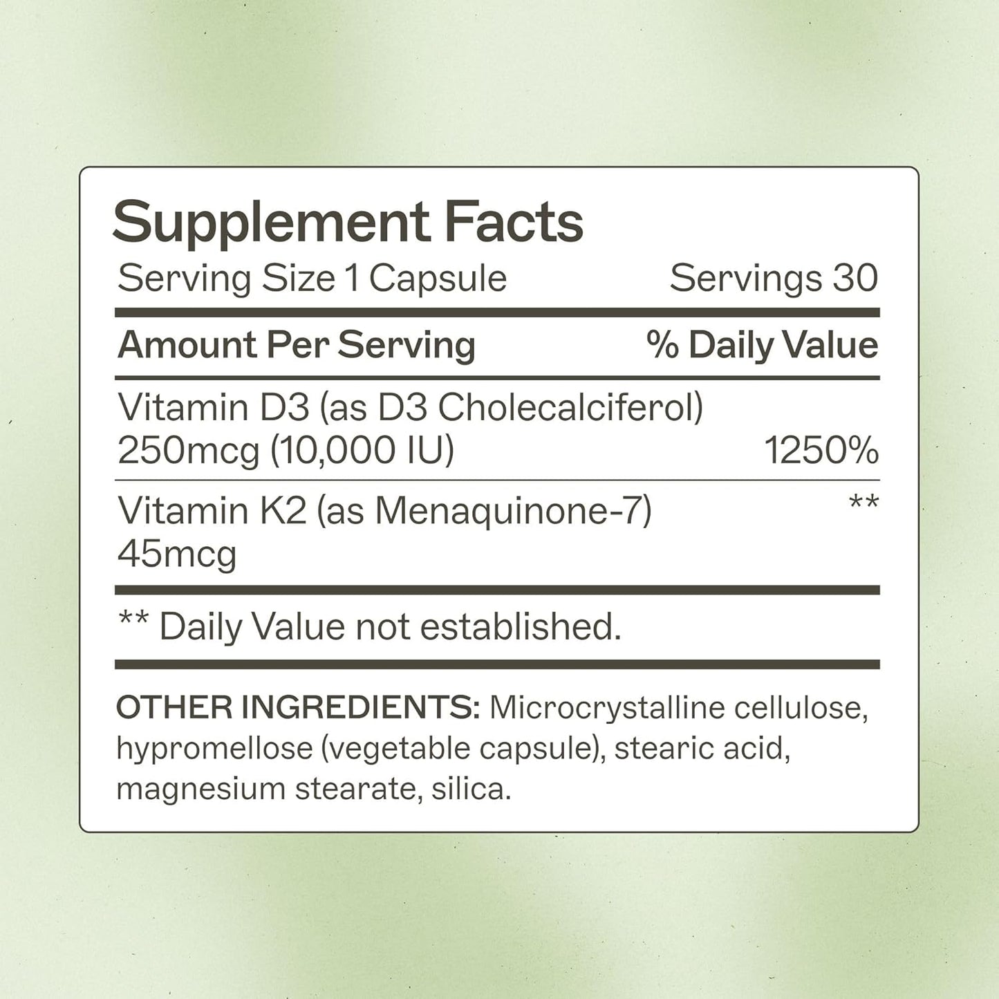 Vitamin D3 K2 10000 IU with Vitamin K2 MK-7 45 Mcg - Immune, Energy, Bone & Heart Health Support - Non-GMO 30 Capsules