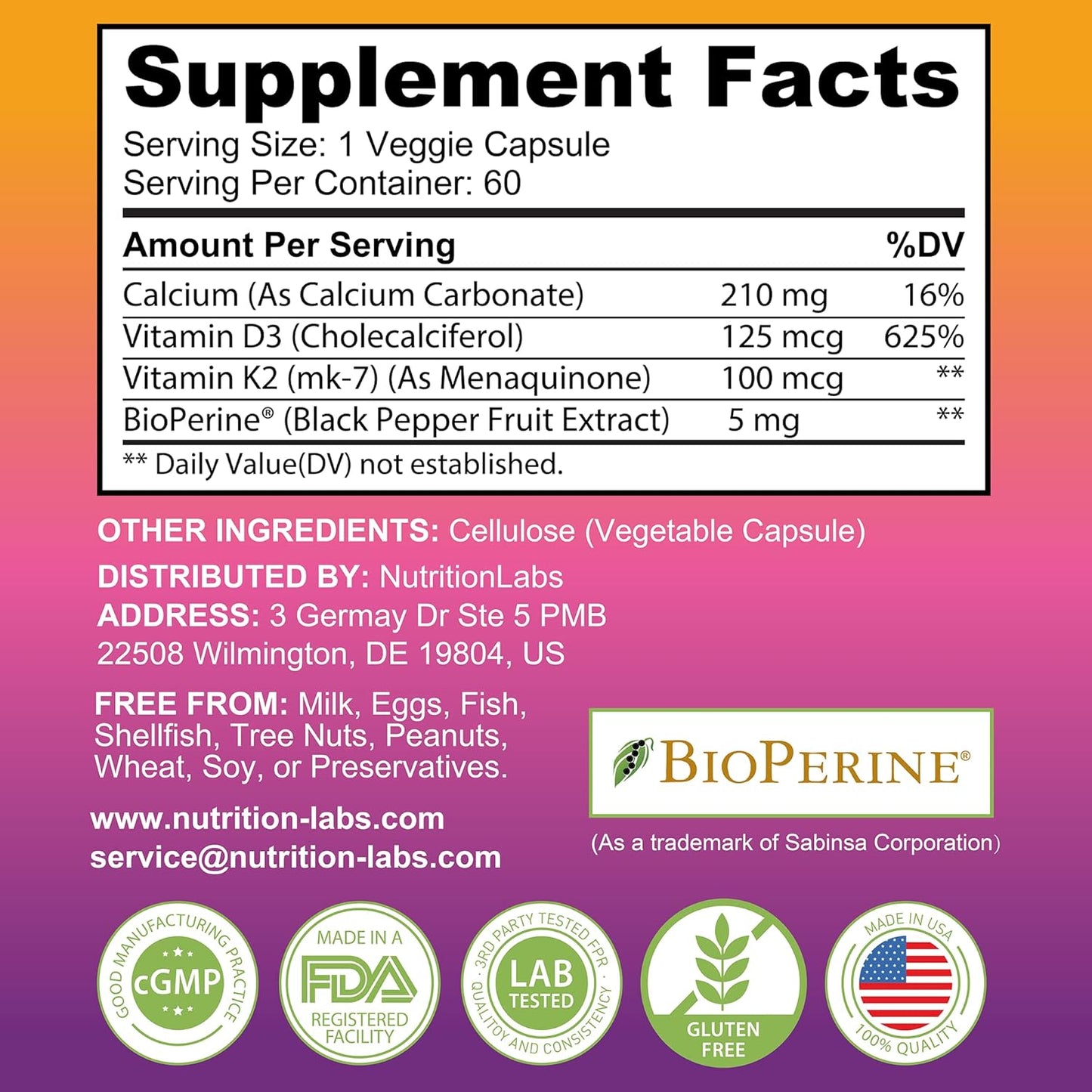Vitamin D3 K2 5000 IU Supplement with Calcium, Multivitamins for Immune Health, Strong Bones, Teeth & Heart - 60 Count