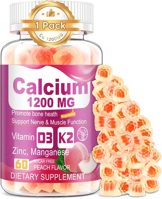 Vitamin D3 K2 Calcium Citrate Gummies for Bone and Immune Support - Calcium Supplement Chewable Sugar-Free Gummy with Zinc, Magnesium, Boron, Copper - 1200mg - (1)