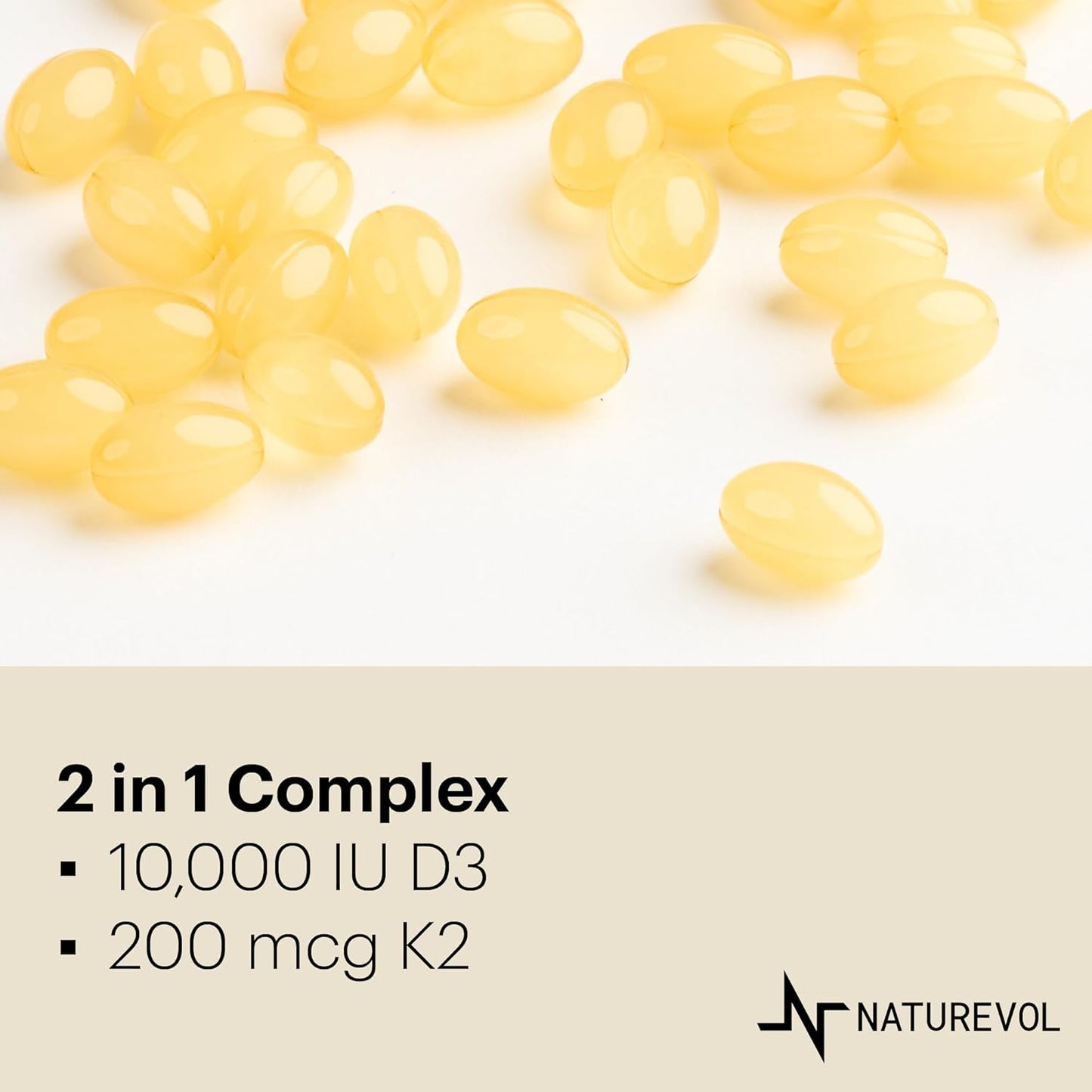Vitamin D3 & K2 Complex with Coconut MCT Oil | 10000 IU D3 & 200 mcg K2 for Muscle & Immune Health | Easy to Swallow Mini Softgels - Soy & Gluten Free (240 Servings)
